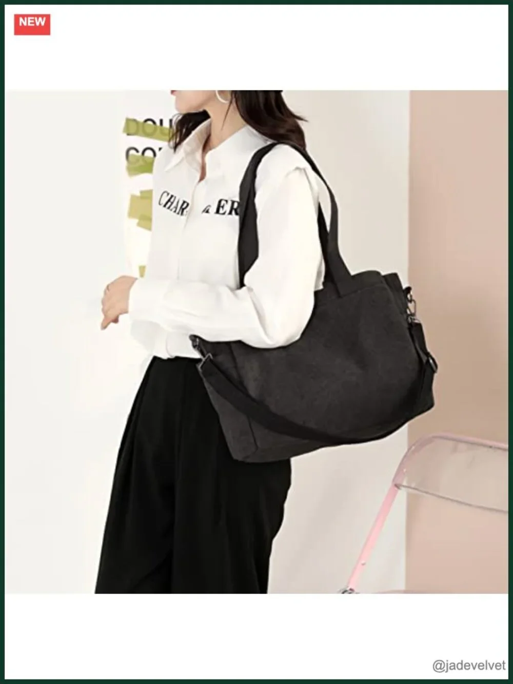 Canvas Hobo Handbag Multi Compartment Large Tote Crossbody Purse